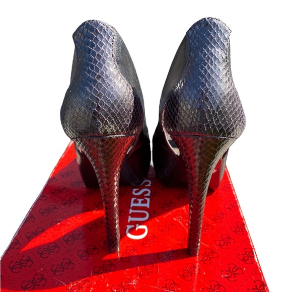 Guess Harrah Peep-toe Black Leather Heels 8 - Picture 10 of 12